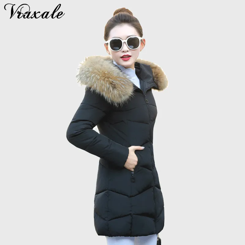 Vraxale 2017 Winter New Cotton-padded Jacket Medium-long Wadded Female Thickening Slim Large Fur Collar Parkas | Женская одежда