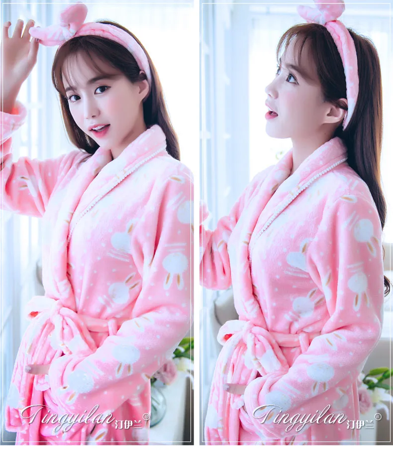 Lady Coral Fleece Bathrobes Women's Winter Flannel Pajamas Adult Men's Winter Warm Sleep Robe Coral Fleece Couples Homwear D2090