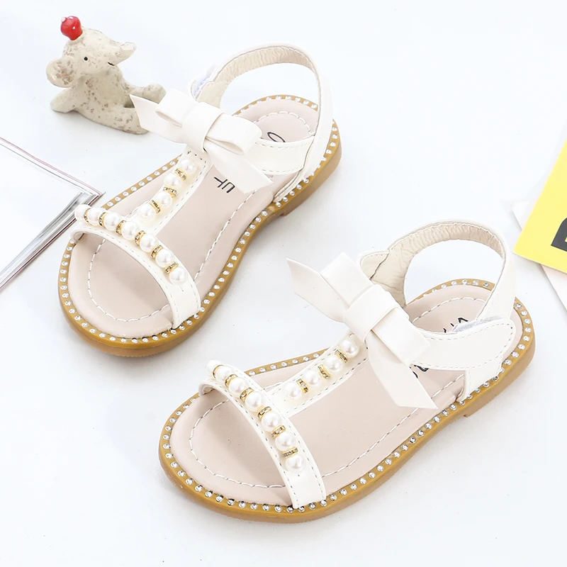 2019 Baby Girls Summer Shoes Girls Sandals Flip Flops Kids Beach Sandals Baby Girls Princess Pearl Beading Shoes With Bow