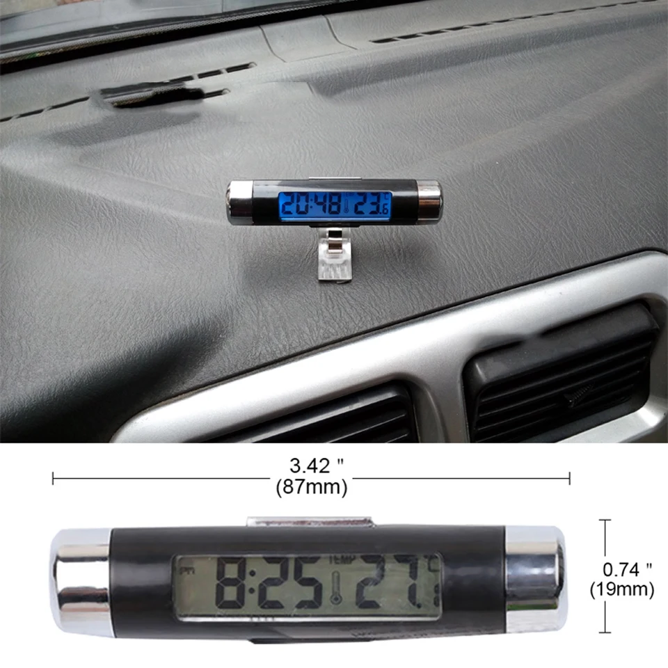 

Sikeo 2 in 1 Car Air Vent Outlet Car Clock Thermometer Clip-on Digital Backlight Thermometer Time Clock Car Ornament Interior