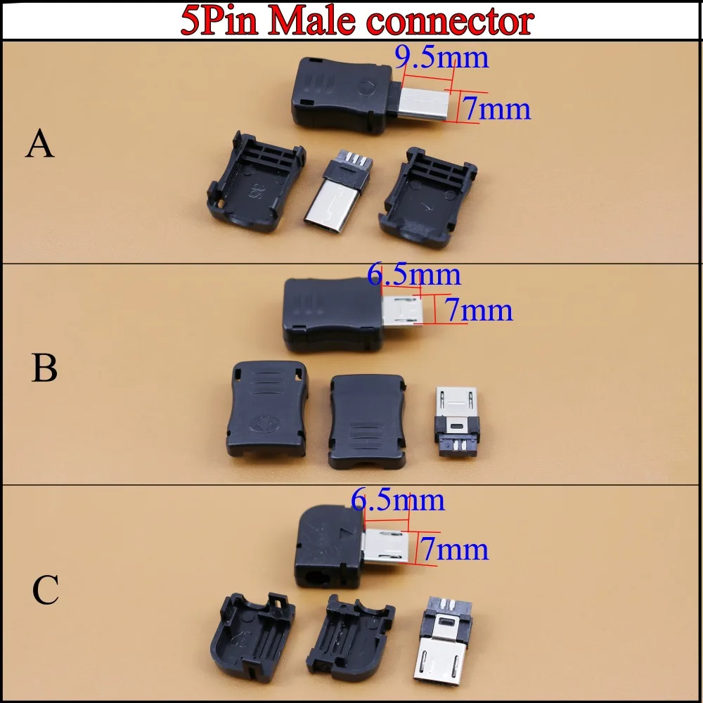 

YuXi YT2152B Micro USB 5Pin Male connector Long/Short/Bent plug welding Data OTG line connector DIY accessories