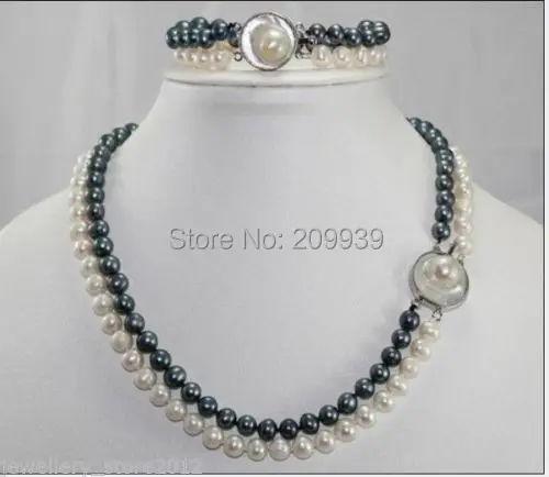 

huij 003624 2 ROW 8-9MM AAA SOUTH SEA White black Pearl Necklace 18 "+ Bracelet 7.5
