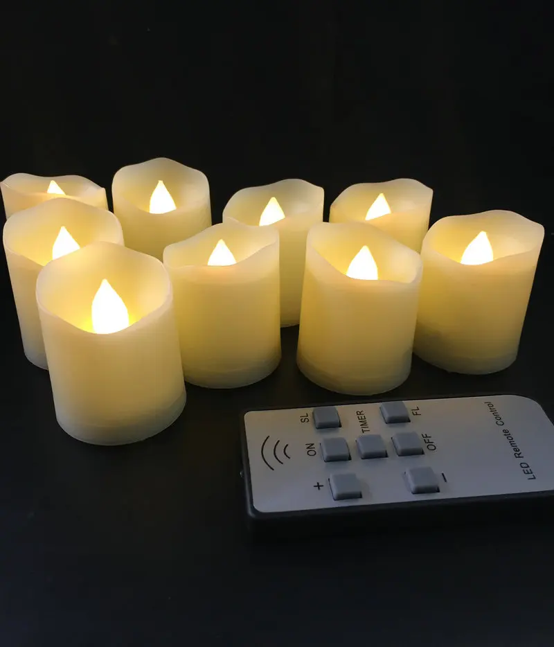 Set Of 9pcs Wavy Edge Flameless Led Candle W/timer Remote Control