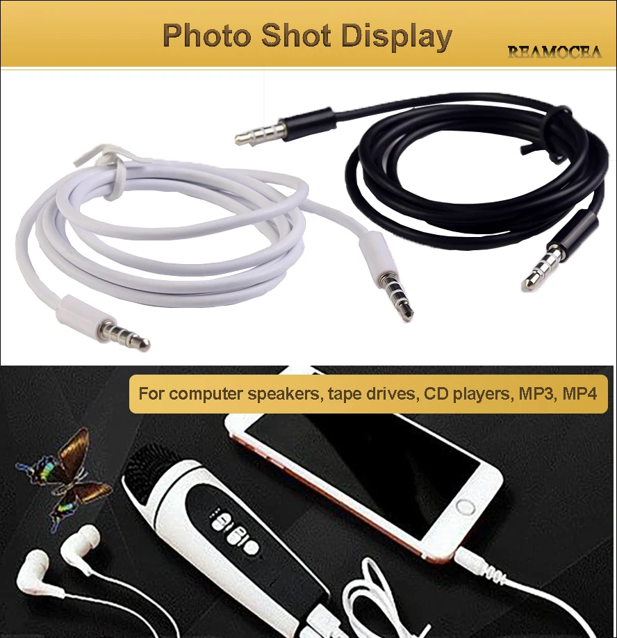Reamocea 3.5 mm 4 Pole Jack to 3.5mm Male Car Audio AUX Cable Cord Extended Auxiliary Cable Headphone Auxiliary Wire Core 1M (13)