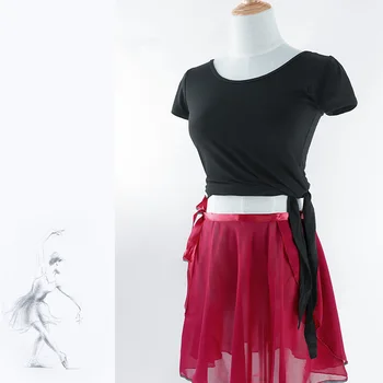 

Women Girls Ballet Dance T-shirt Practice Dance Wear Fitness Gym Exercise Clothing Side Split Tops