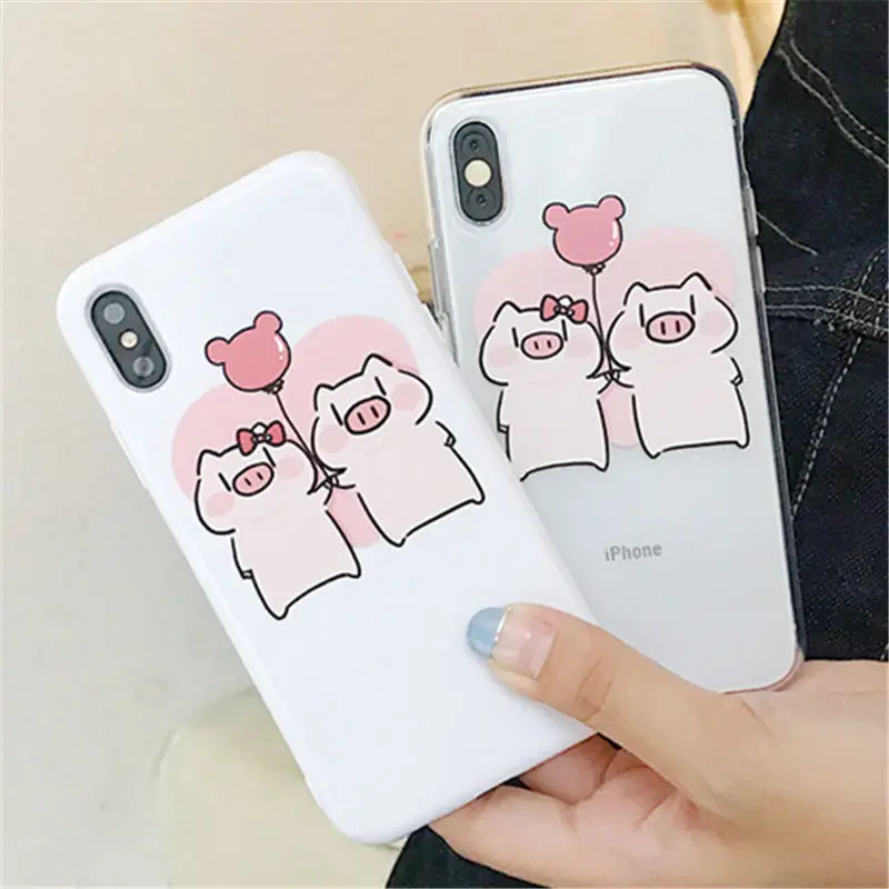 

100pcs Cartoon Pink Cute Pigs Phone Case For iPhone Xs Max XR XS 6 6S 6plus 7 8 Plus X Soft tpu Silicone Mobile Phone Bags Cases