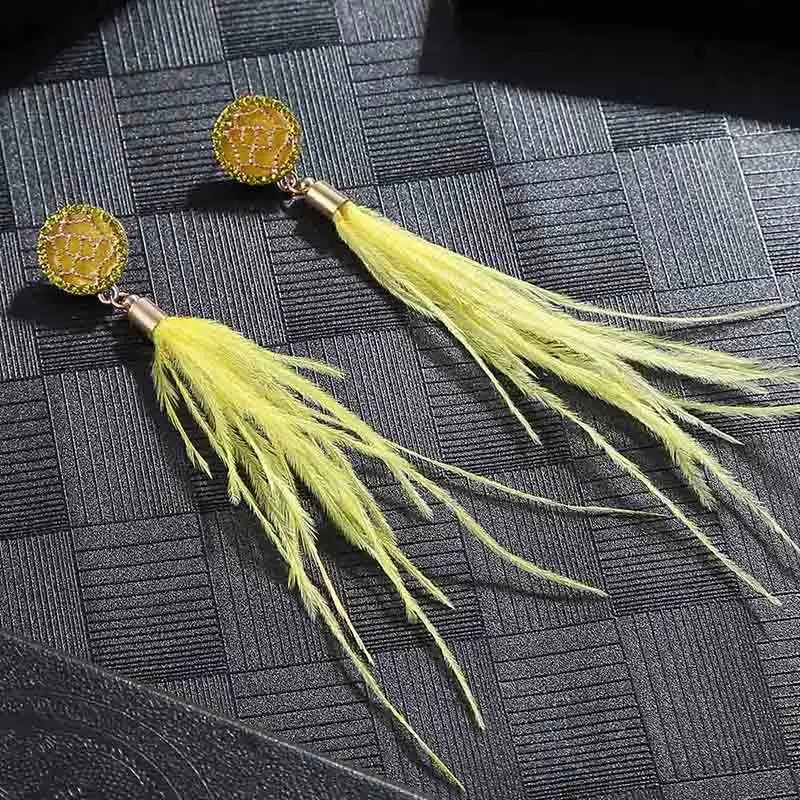 E6101 Trendy Earrings Drop Earrings DangleLongBohemianBlueBohoTasselFeather Earrings For Women Jewelry