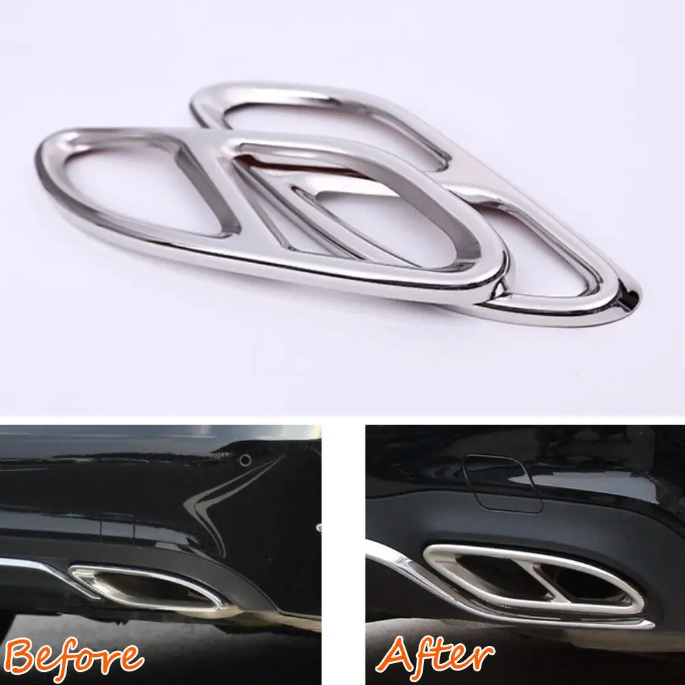 

2pcs Stainless Steel Car accessories For Benz GLC 2016 2017 Rear Bumper Exhaust Tail Pipe Muffler Cover Trim Car inner decals