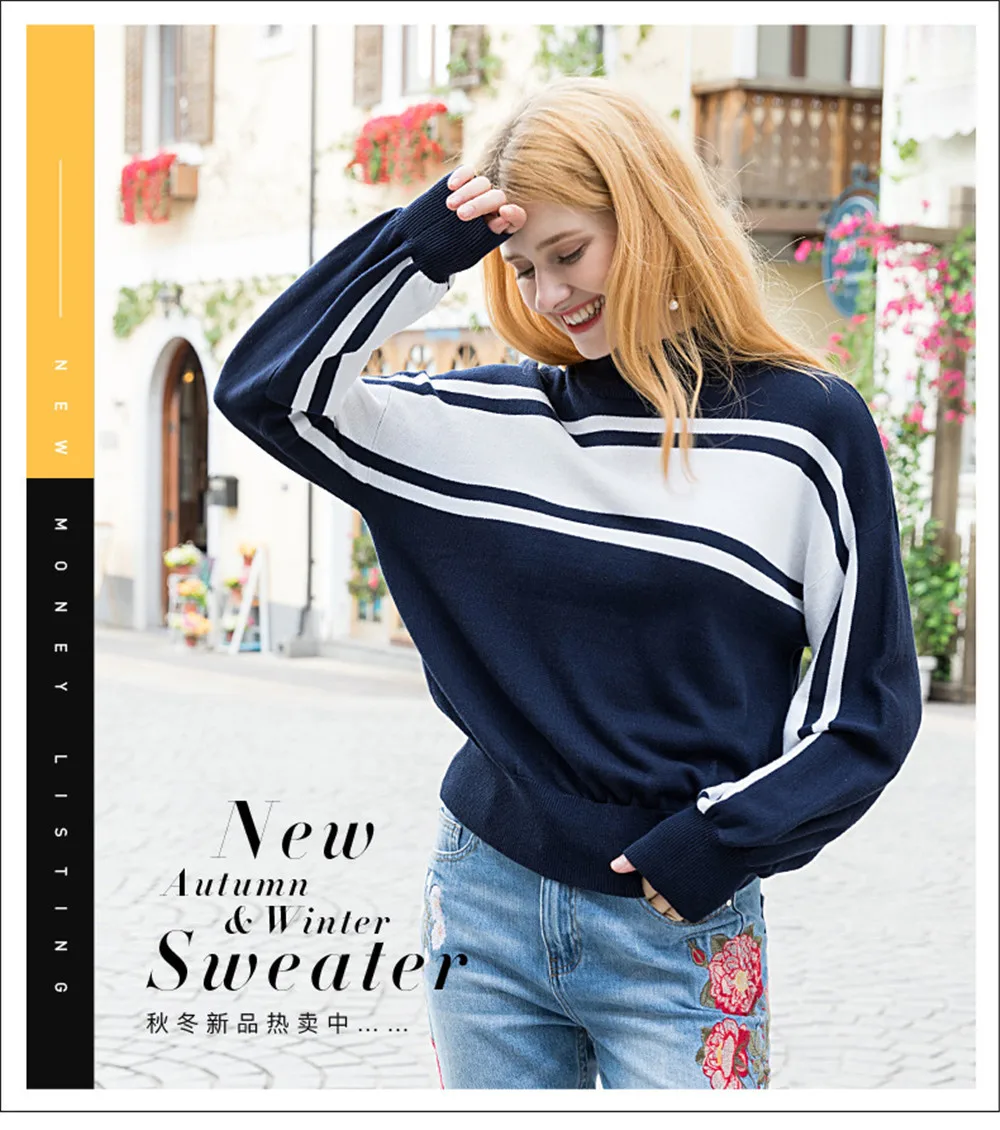Autumn Knitwear Blouse Shirt Women 2018 Winter Turtleneck Warm Striped Sweater Blouse long sleeve knitwear Female Casual Tops (1)