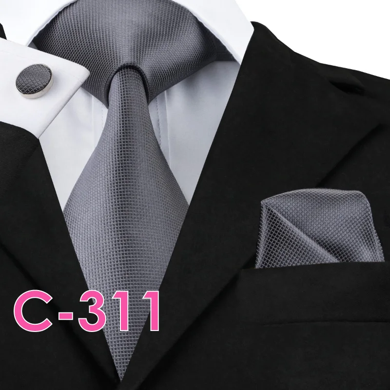 Однотонные шелковые мужские галстуки, галстук для шеи, набор для мужчин, галстук для костюма, платок, запонки, галстуки для мужчин, свадебные, Vestidos Corbatas - Цвет: C311