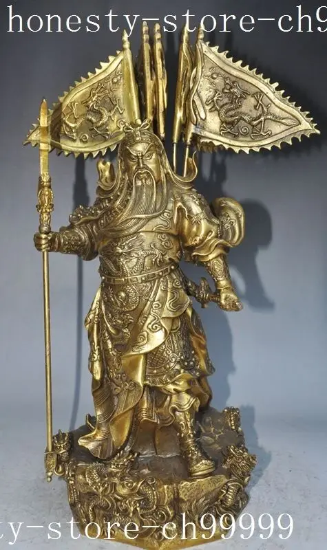 

Crafts statue chinese brass guan gong guan yu Warrior god hold Broadsword 5 dragon statue halloween