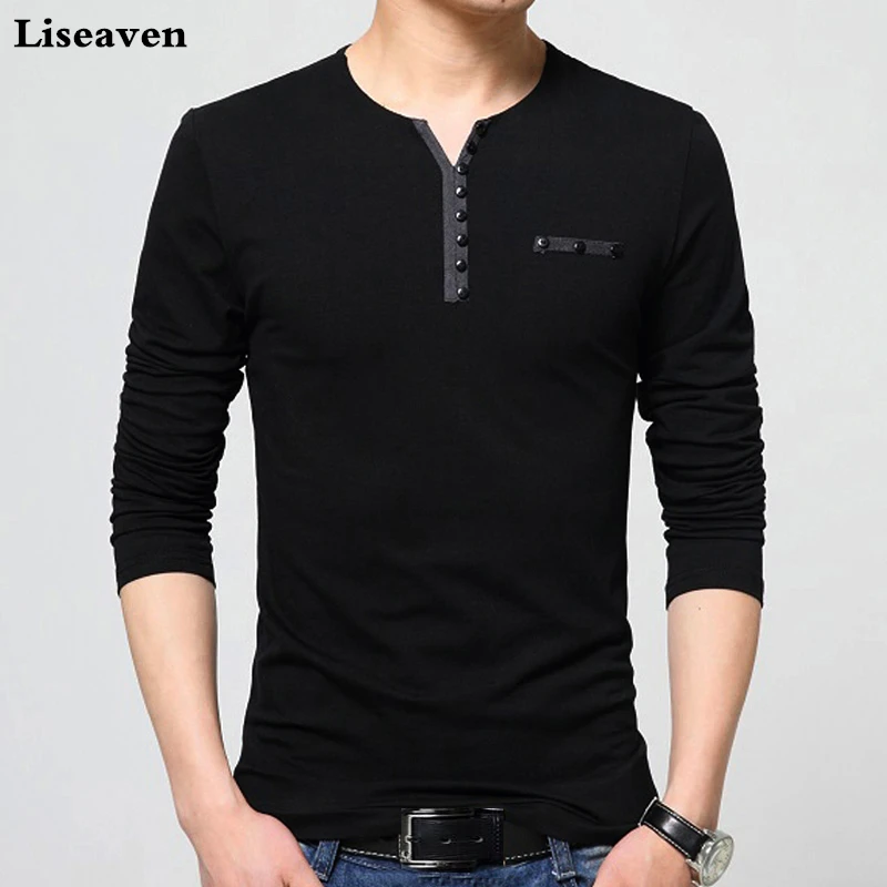 Liseaven-Tshirt-Men-2018-New-Arrival-Cotton-T-Shirts-Button-Decorated ...