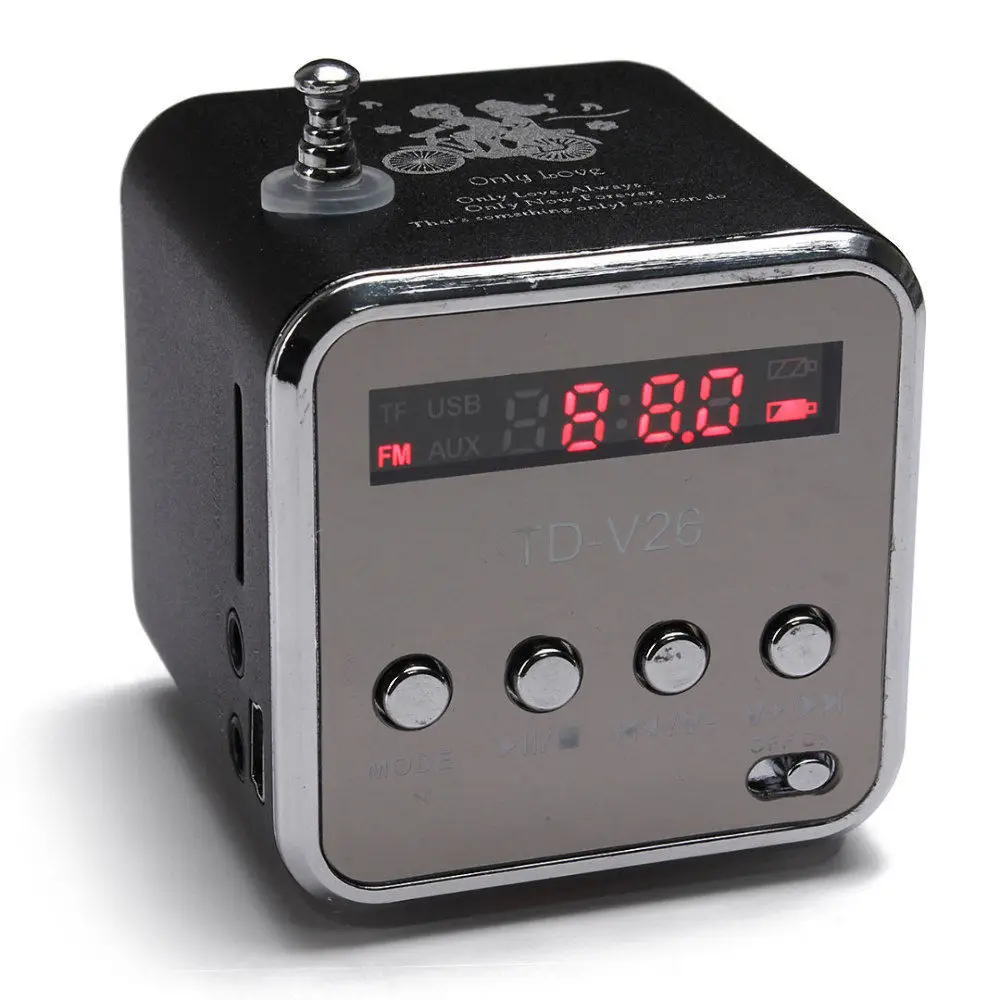 

Hot Selling TD-V26 Portable Radio FM Micro SD/TF Music Player Digital LCD Display Mini Speaker Suitable for Indoor Outdoor Use