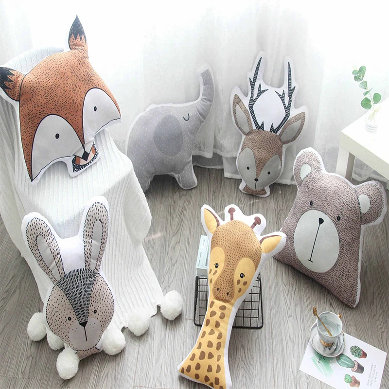 Мультфильм 3D печатных Лес животных плюшевые игрушки подушки, детское модное украшение для комнаты, домашний диван подушки, подарок на день рождения