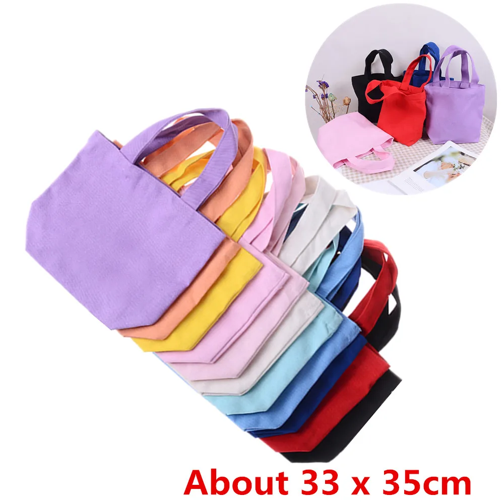 Solid Color Canvas Handbag Shopping Bag Women Girl Portable Lunch Bag Picnic Pouch Storage Tote Women Bag