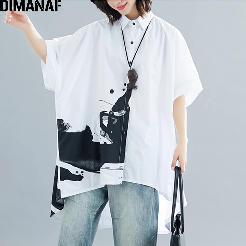 

DIMANAF Plus Size Women Blouse Shirts Big Size Lady Tops Tunic Print Loose Casual Batwing Sleeve Summer Female Clothing 5XL 6XL