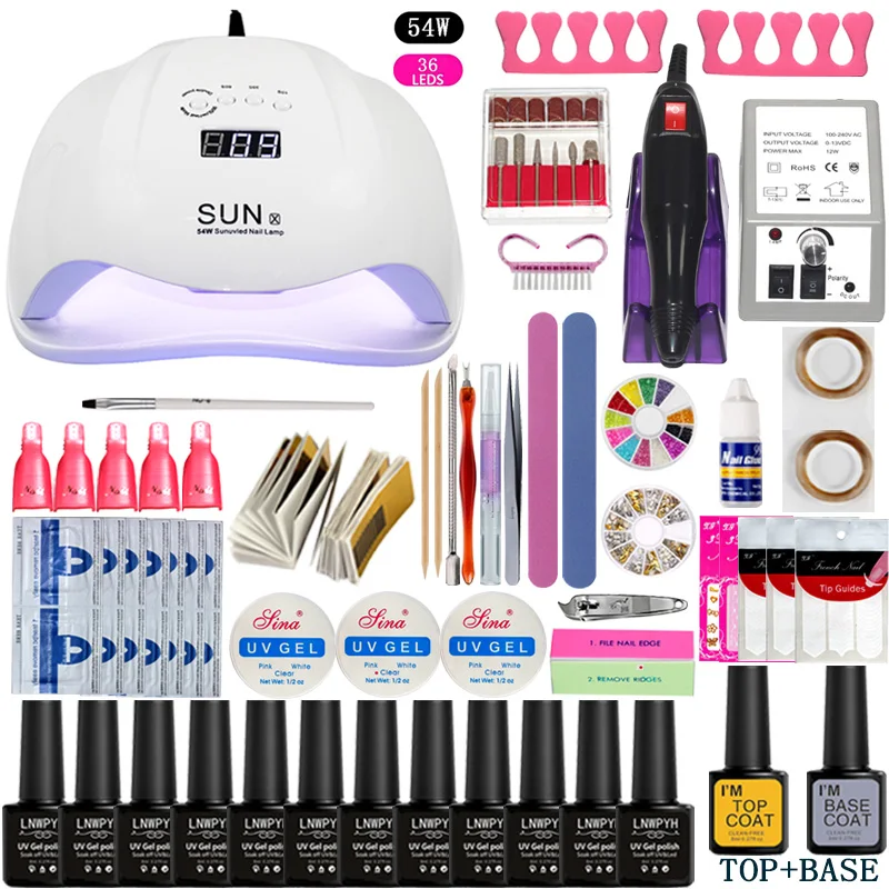 

Nail Set 54W UV LED Lamp Dryer With Nail Gel Polish Kit Soak Off Manicure Set Gel Nail Polish
