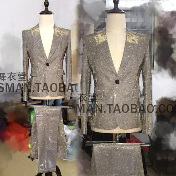 

2019 new male singer DJ nightclub magic color sequins suit personality tide men fashion suit singer costumes