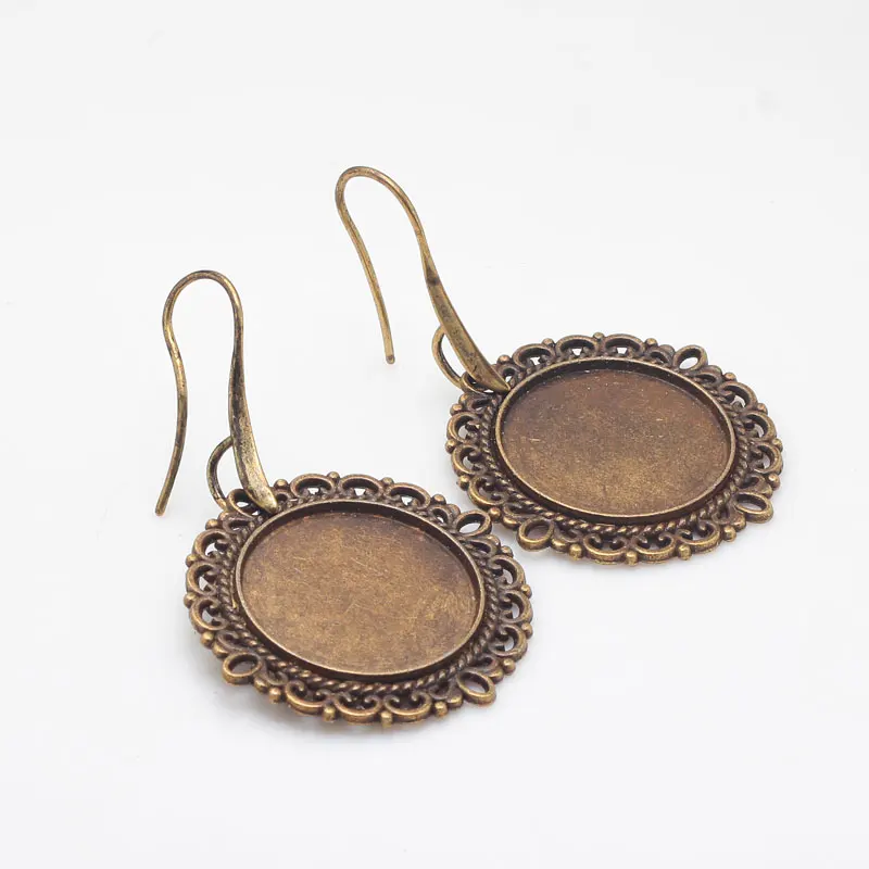 20mm Round Cabochon Setting Earring Antique Bronze Metal Zinc Alloy