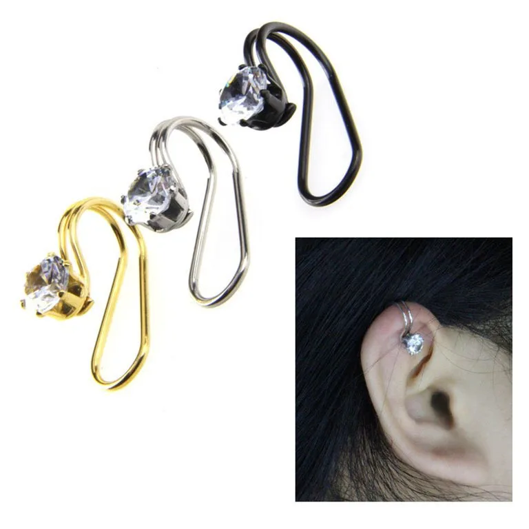 1PC Fashion Crystal Round Zircon Fake Ear Clip On Cuff Wrap Non
