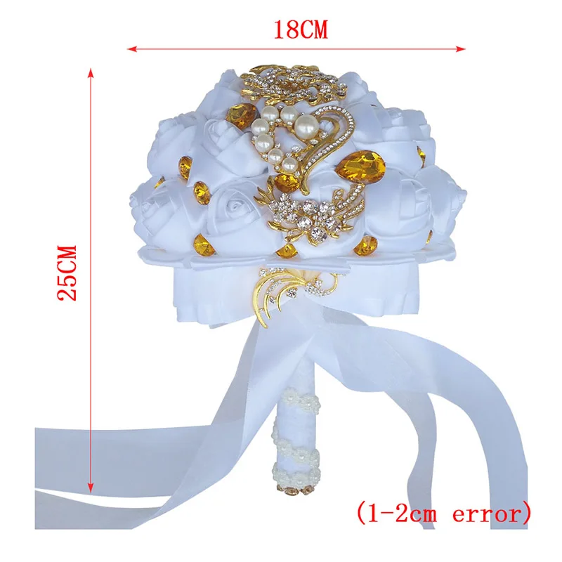 WifeLai-Золотая брошь для невесты, держащая букет цветов, белое золото, кристалл, чистый белый шелк, Свадебный букет невесты, W227-1