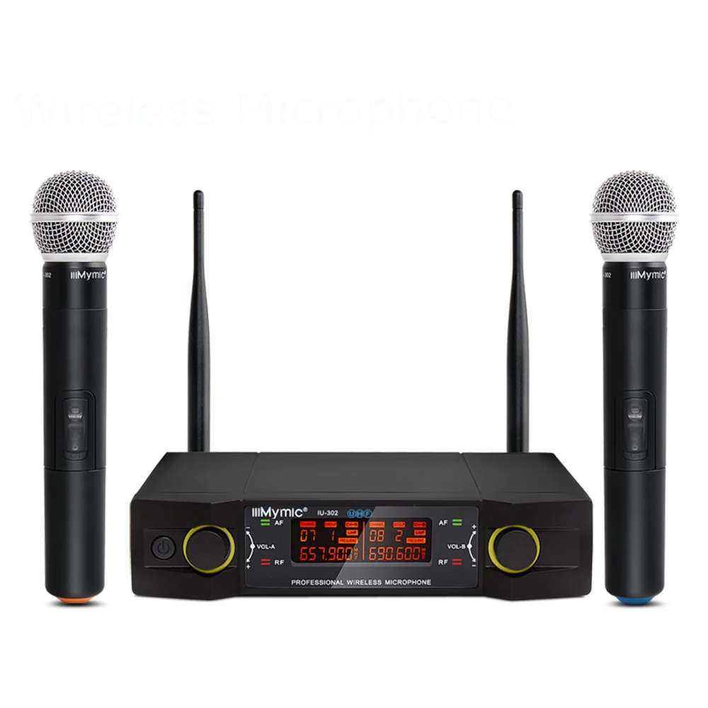 

IU-302 UHF Dual Channel 2 Handheld Mic Transmitter Professional Karaoke UHF Wireless Microphone System with Display Screen