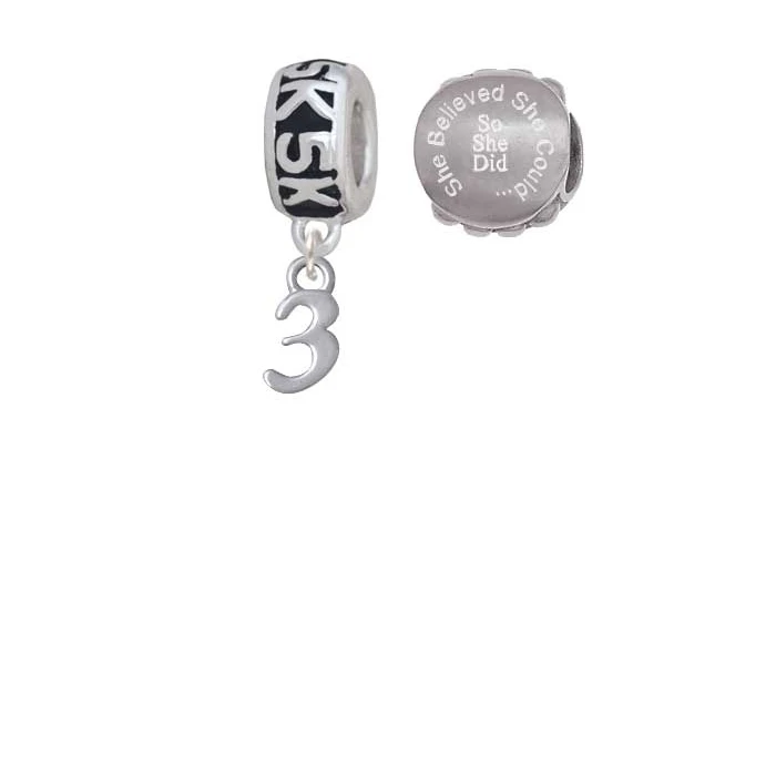 Silvertone Small Number - 3 - 5K Run She Believed She Could Charm Beads (Set of 2)