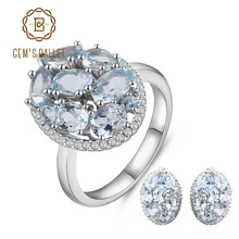 Балетные наборы для женщин, 11.40ct, Овальный натуральный голубой топаз, Классические Ювелирные наборы с драгоценными камнями, 925 пробы, серебряные серьги, набор колец для женщин