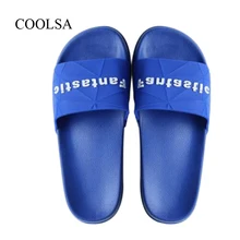 COOLSA/мужские синие пляжные шлепанцы; повседневные сандалии с буквами на плоской подошве; домашние Тапочки для ванной; мужские шлепанцы; Вьетнамки; мужская домашняя обувь; Лидер продаж