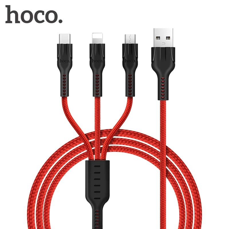 HOCO 3в1 USB Кабель зарядного устройства для iPhone 11 Pro X 5 6 7 8 Android Micro USB кабель type C для samsung Xiaomi Phone USB кабель для передачи данных