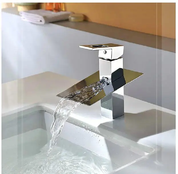 Polished Chrome Waterfall Basin Faucet Single Handle Sink Mixer Deck Mounted Tap bacia do banheiro | Канцтовары для офиса и