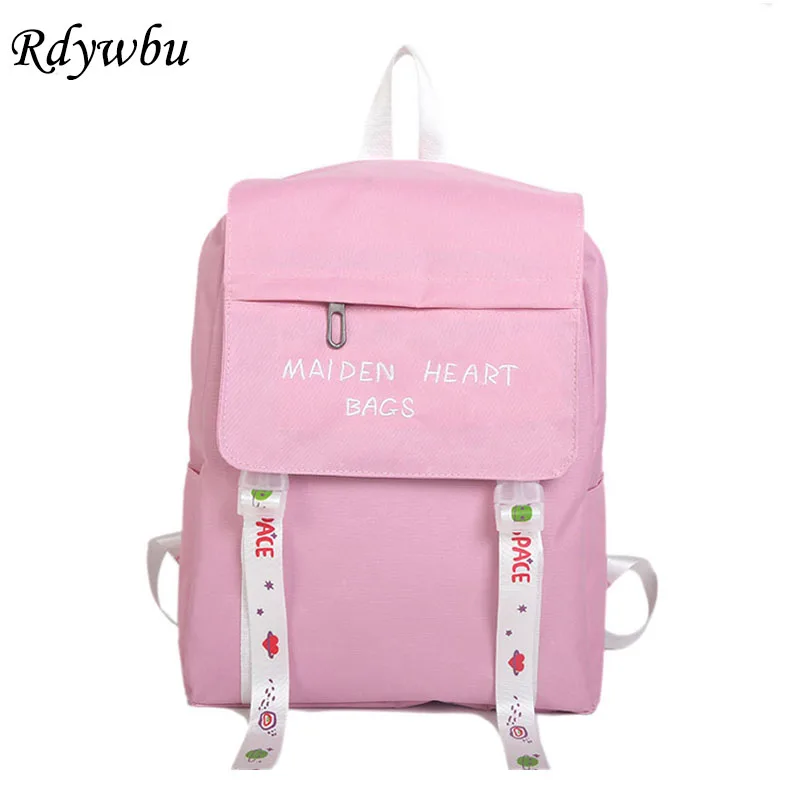 

Rdywbu Letters Embroidery Backpack Women Preppy Style Ribbons School Bag Girl Cute Big Capacity Schoolbag Mochilas Feminina B173