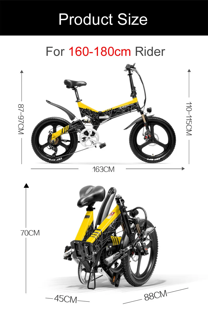 Excellent G650 20 Inch Folding Electric Bike 400W Motor 10.4Ah/14.5Ah Li-ion Battery 5 Level Pedal Assist Full Suspension Mountain Bike 8