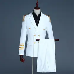 Для мужчин s капитанская форма костюм двубортный кисточкой хост пальто для будущих мам брюки девочек 2 шт. белый темно