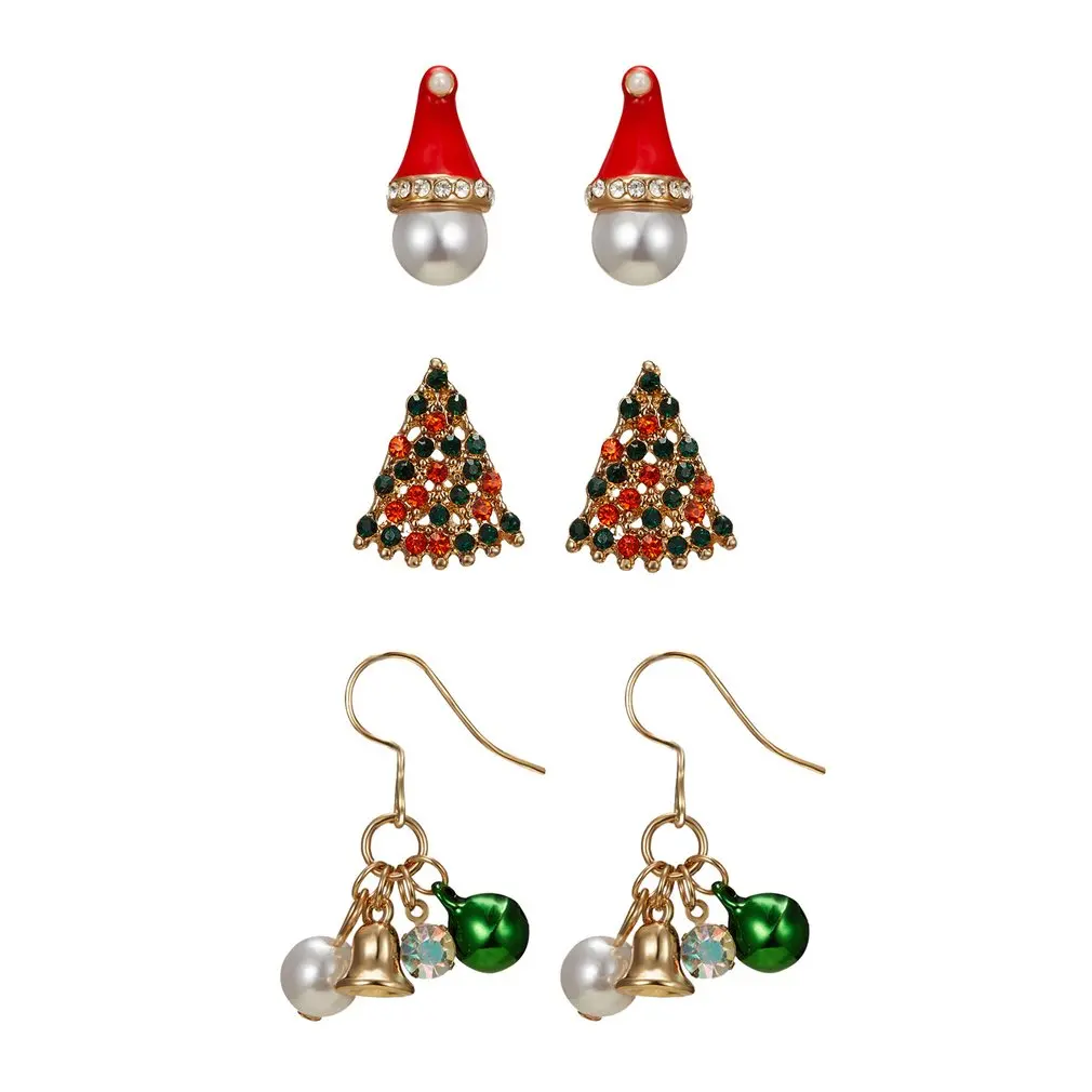 

3PCS Lovely Christmas Stud Earrings Set Women Ear Pendants Charming Fashionable Women Christmas Jewelry Gift Fashion