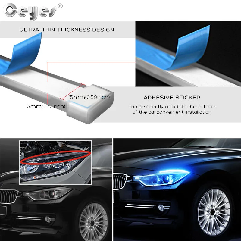 Ceyes 2 шт. гибкий DRL светодиодный дневные ходовые огни для автомобилей, стильные фары, аксессуары для сборки, сигнальные трубки, направляющие полосы