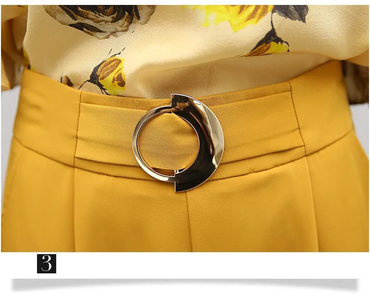 Комплект из двух предметов, женская шифоновая блузка с цветочным принтом и широкие брюки, костюм,, летний модный элегантный повседневный костюм с узкими брюками