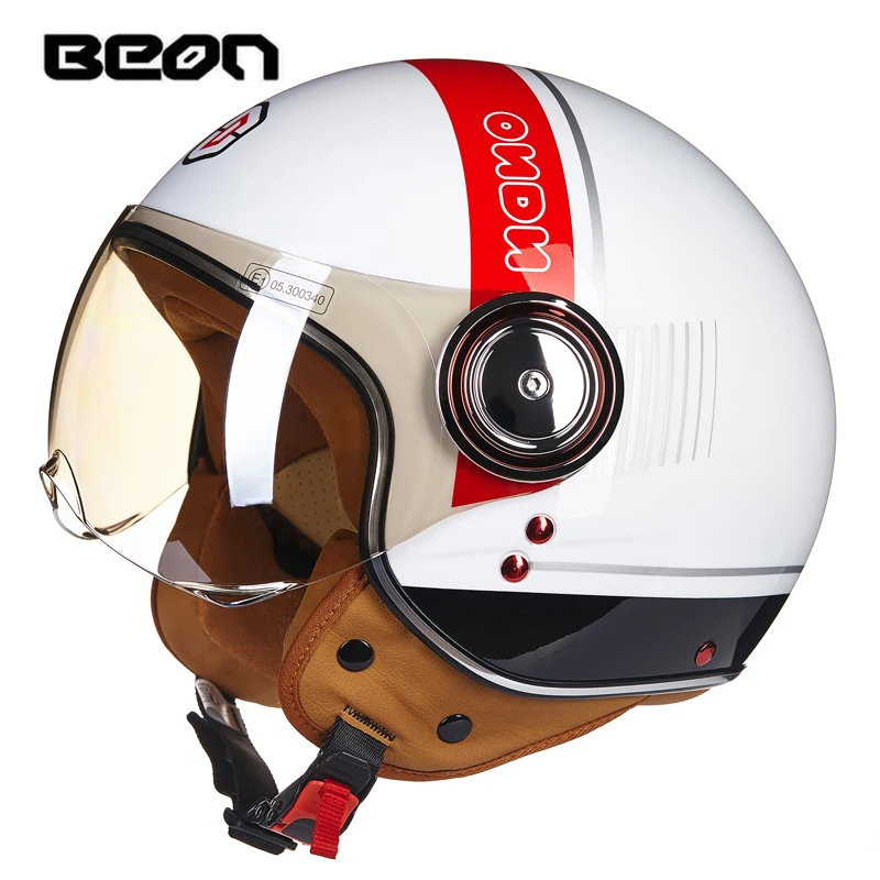 Мотоциклетный шлем BEON B110B для мужчин и женщин винтажный скутера с открытым лицом