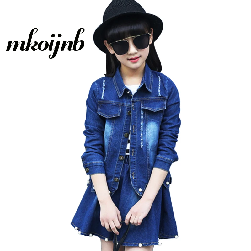 

Children Clothing Sets For Girls Spring Autumn 2pcs Denim Teens Jacket & Jeans Skirt Kids Girl Clothes Set 2 4 6 8 10 12 Years
