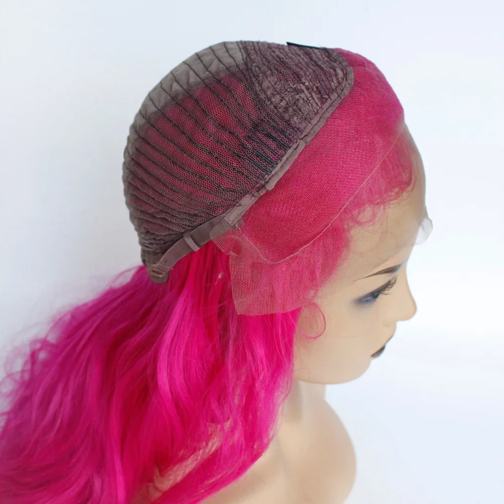 V'NICE розового цвета Термостойкое волокно Волнистые Синтетические волосы на кружеве парик клей уменьшенного использования пластин partng парик для Для женщин