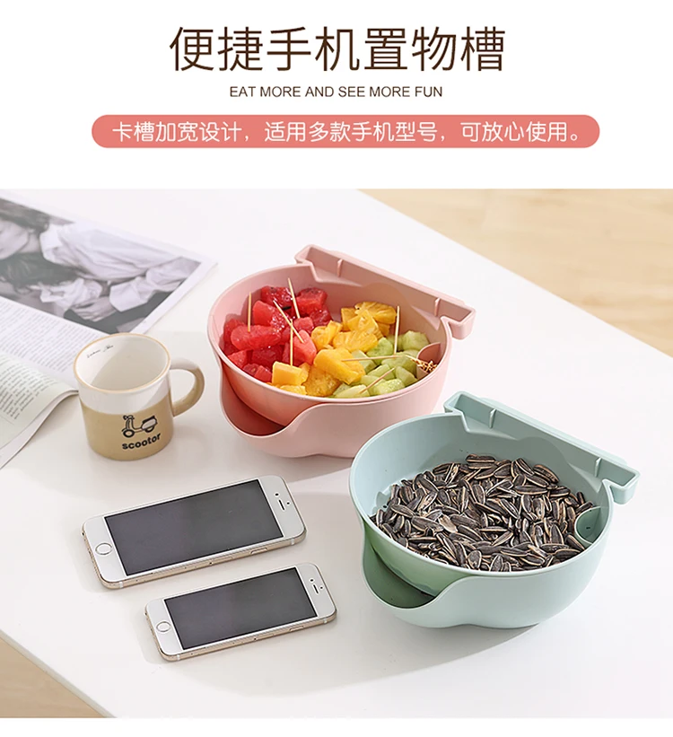 Creative double-layer removable fruit bowl plastic melon fruit drain tray lazy round snacks dried fruit plate mx12301551