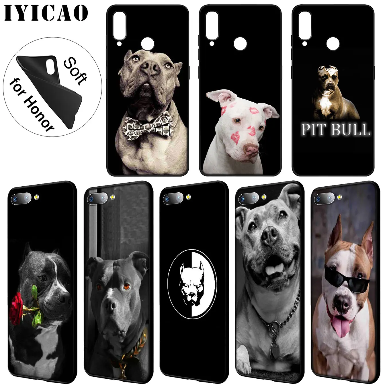 

IYICAO Pit Bull Lovely Pet Dog Pitbull Black Soft Case for Huawei Y7 Y6 Prime Y9 2018 Y5 Honor 8C 8X 8 9 10 Lite 7C 7X 6A 7A Pro