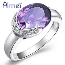 Almei Anillos para las mujeres de plata azul piedra CZ circón anillo Vintage de cristal de la joyería Anillos Retro Anel Feminino Joyeria J126
