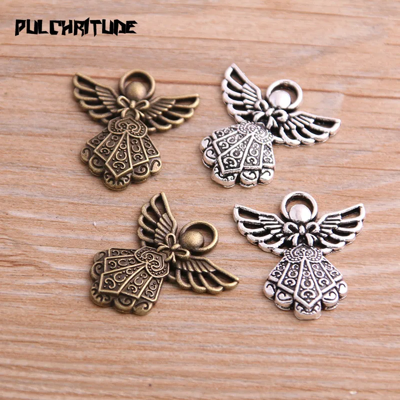 10pcs 23*26mm Metal Alloy Two Color Angel Charms Girl Pendants For