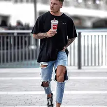 Мужские рваные обтягивающие джинсы большого размера, штаны с большими дырками, уличный стиль для подростков