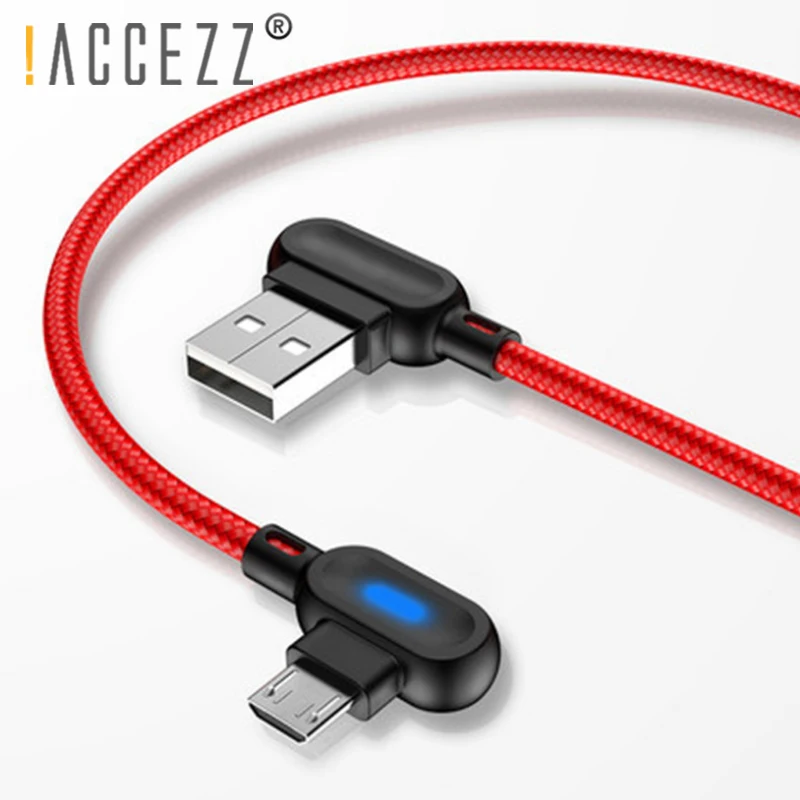 !ACCEZZ 90 Degree Micro USB Cable Fast Charging For Xiaomi Redmi Note 5 Pro Samsung S6 S7 Huawei Tablet Android Data Sync Cables | Мобильные