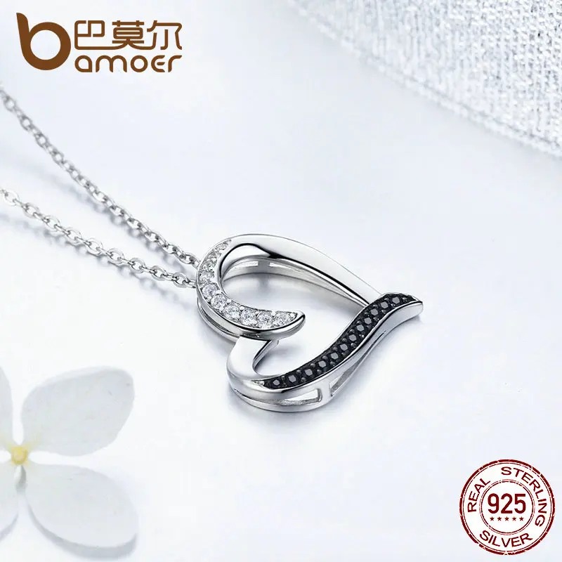 BAMOER подлинное 925 пробы Серебряное классическое сердце прозрачное CZ ожерелье с подвеской для женщин модное ювелирное изделие для помолвки SCN088
