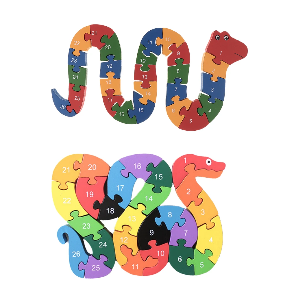 

Colorful Wooden Educational Toys Jigsaw Puzzle Alphabet Building Snake Puzzle Kids Children Toy Gift