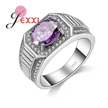 JEXXI Luxury Full White & Purple Cubic Zirconia Crystal Ring Women 925 Sterling Silver Finger Ring Jewelry Size 7 8 9