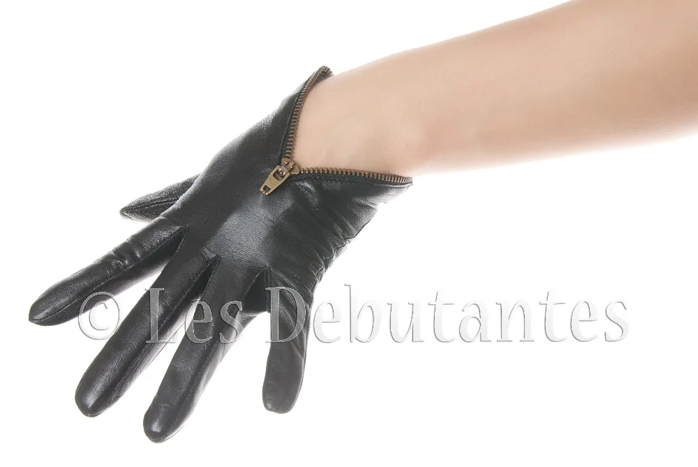 Женские туфли черного цвета на молнии кожаные перчатки пикантные байкерские